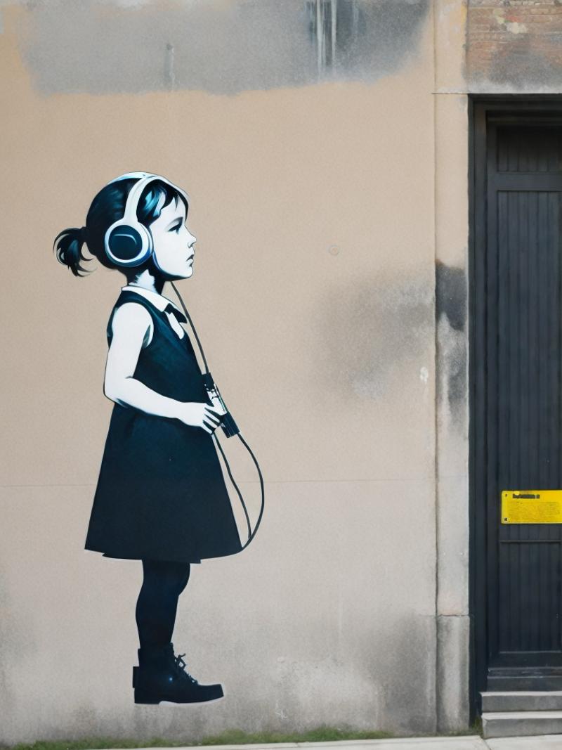 00176-4020857441-a painting of a little girl with headphones on is on the side of a building by Banksy.png